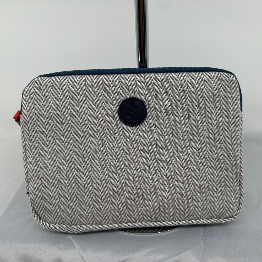 Vintage Air France Fabric Herringbone Grey Travel zippered cosmetic Bag 9" x 6"